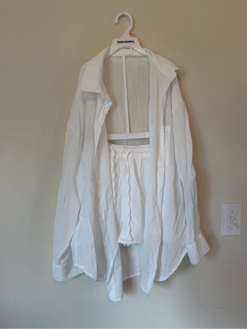 White Lightweight Button-Up Shirt with Shorts Set